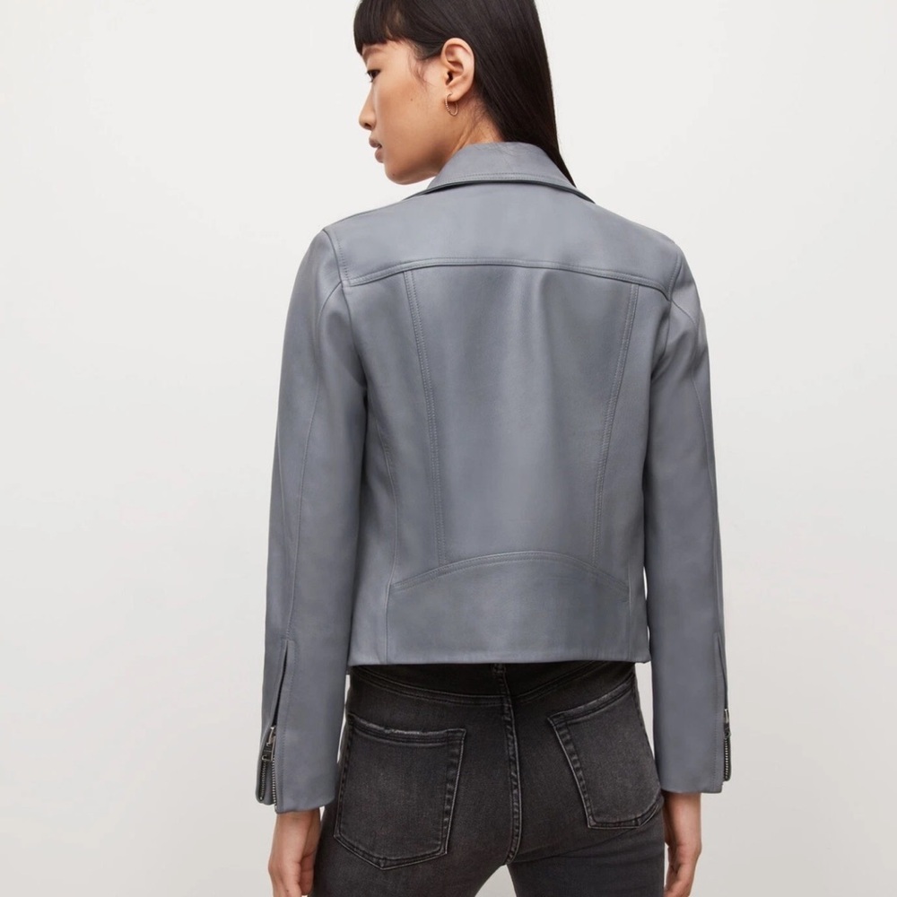 All Saints Dalby Leather Jacket in Grey Steel - Size 2 - Picture 4 of 10